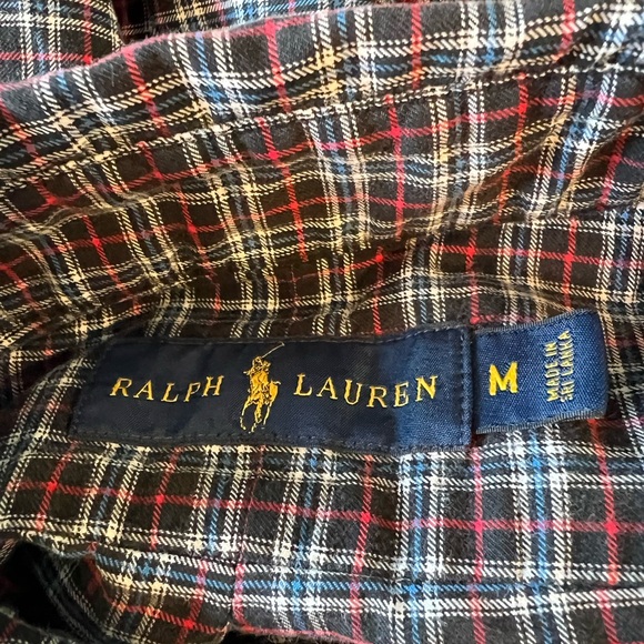Ralph Lauren Red Blue Black Checkered 100% Cotton Shirt Black Pony Sz Medium - Picture 3 of 12